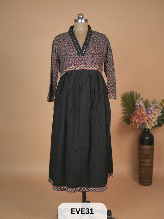 AJARKH COTTON ANARKALI MIRROR WORK KURTI