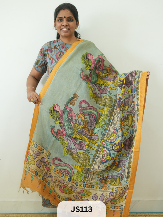 Pen Kalamkari Chennuri Silk Dupatta