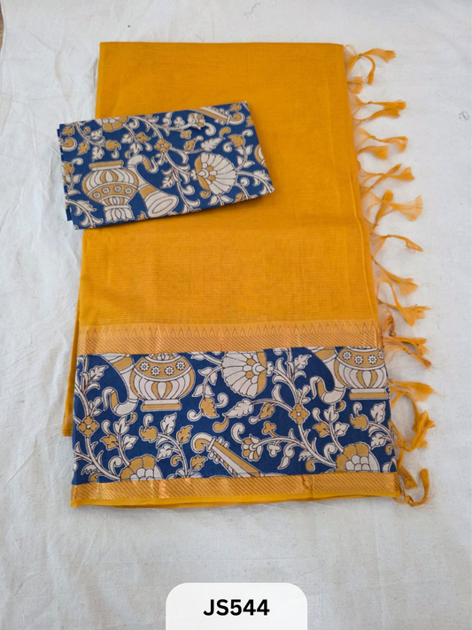 Mangalagiri Cotton X Kalamkari patch Border / dual blouse-1 mtr Kalamkari Blouse