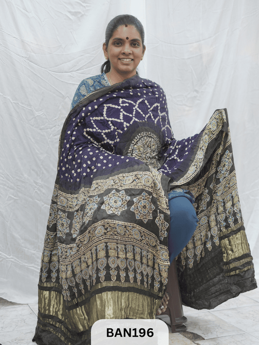 AJRAKH BANDHEJ GUL DUPPATA WITH LAGDI PATTA