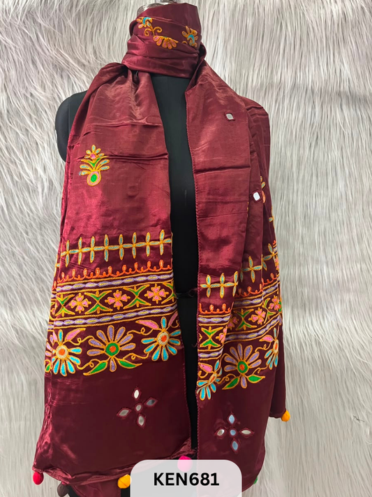 MUSHRU HAND AARI WORK WITH MIRROR WORK STOLE