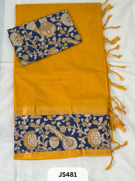 Mangalagiri Cotton X Kalamkari patch Border / dual blouse-1 mtr Kalamkari Blouse