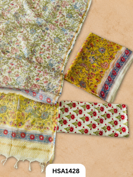 Hand block printed kota doriya suit top &duppta 2.5 meter