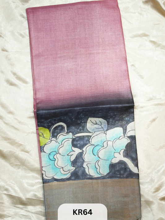PURE TUSSAR SILK WITH ZARI HAND PAINTED