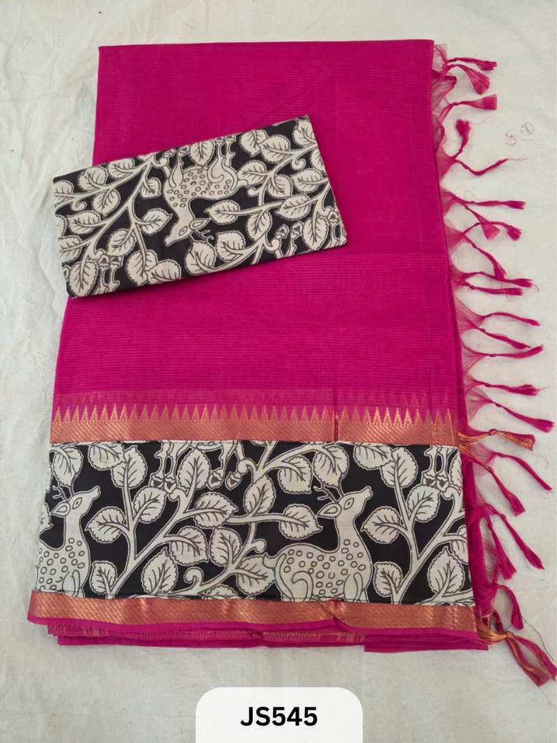 Mangalagiri Cotton X Kalamkari patch Border / dual blouse-1 mtr Kalamkari Blouse