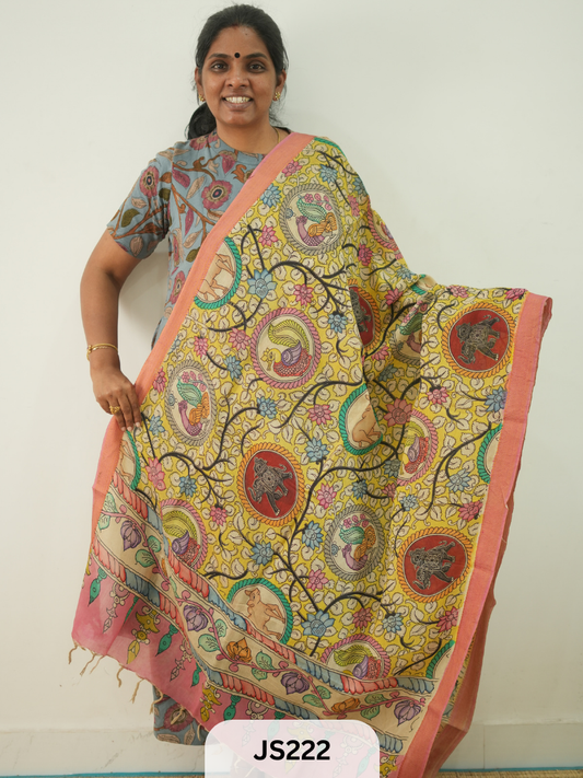 PEN KALAMKARI CHENNURI SILK DUPATTA
