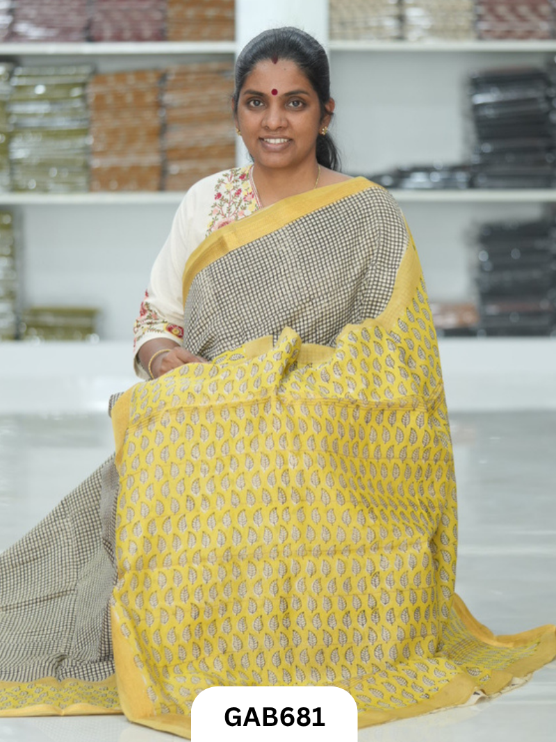 Hand Block Printed Maheshwari Silk Saree