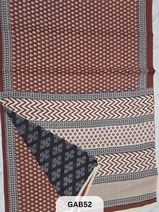 BAGRU PRINT COTTON MULMUL SAREES WITH BLOUSE-SAREE 5.5M +BLOUSE 1M