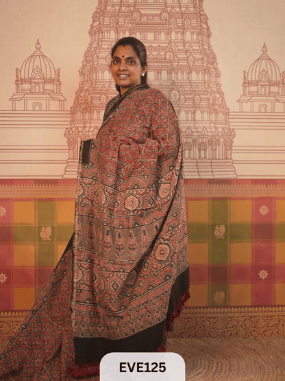 PURE CHANDERI SILK AJRAKH HANDBLOCK SAREE