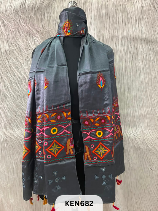 MUSHRU HAND AARI WORK WITH MIRROR WORK STOLE
