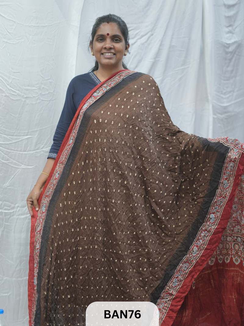BANDHANI WITH AJRAKH SEMI GAJI SAREE