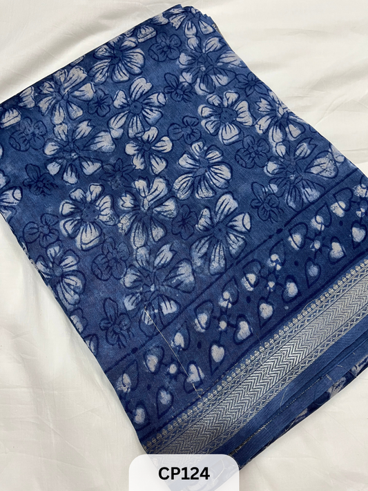 Maheshwari Silk Zari Border with Jaipur Handblock Print Saree