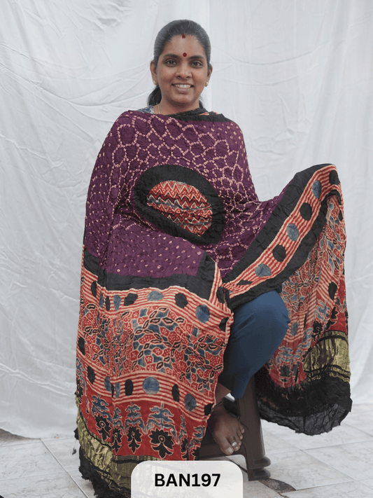AJRAKH BANDHEJ GUL DUPPATA WITH LAGDI PATTA