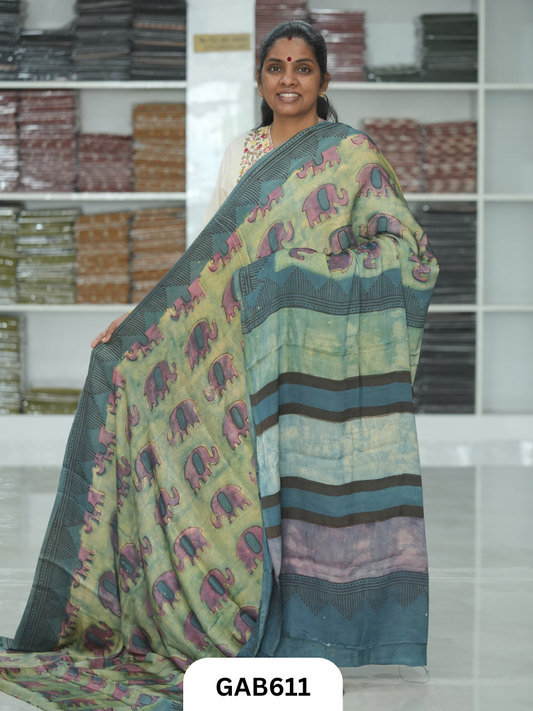 Nashpal & Pomegranate Peel Printed Modal Silk Sarees with blouse