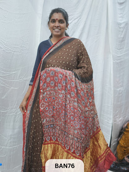 BANDHANI WITH AJRAKH SEMI GAJI SAREE
