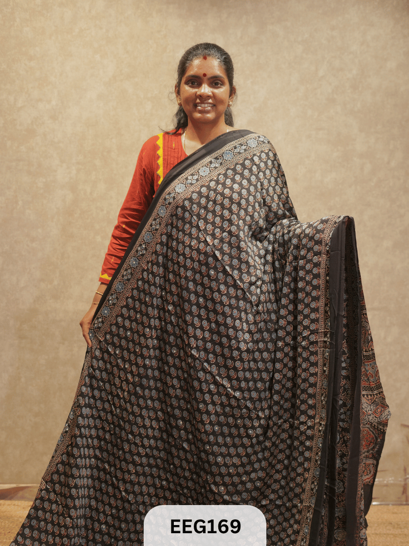AJRAKH MODAL SAREE WITH MIRROR