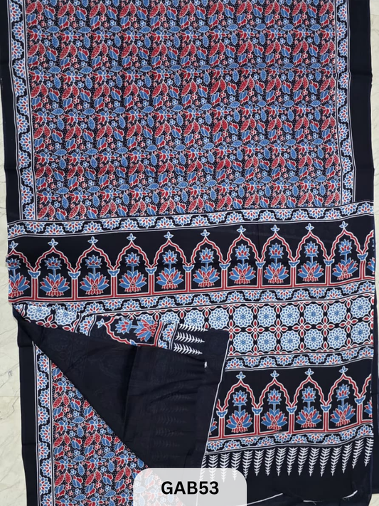 BAGRU PRINT COTTON MULMUL SAREES WITH BLOUSE-SAREE 5.5M +BLOUSE 1M