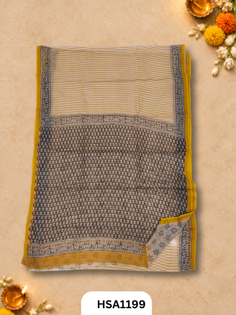Hand Block Printed Kota Doriya Saree with Blouse