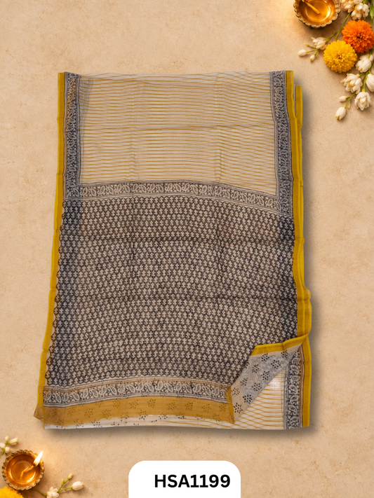 Hand Block Printed Kota Doriya Saree with Blouse