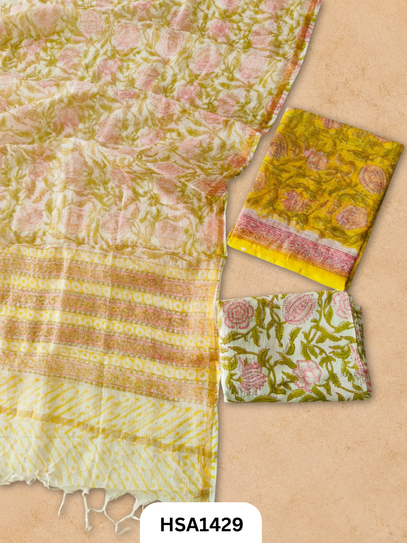Hand block printed kota doriya suit top &duppta 2.5 meter
