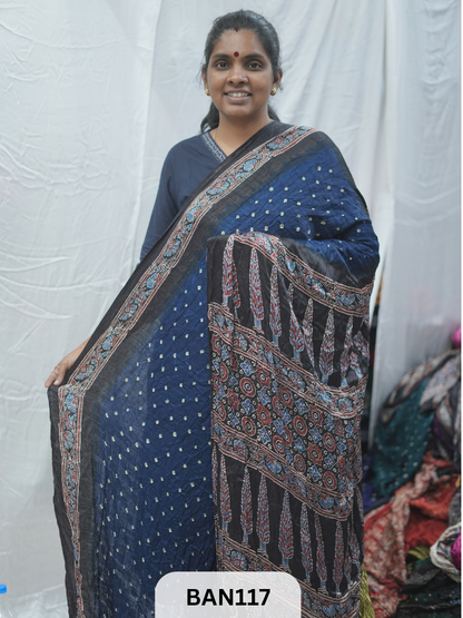 BANDHANI WITH AJRAKH SEMI GAJI SAREE