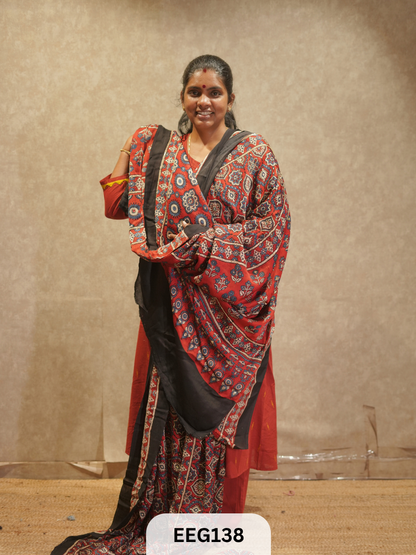 AJRAKH MODAL SAREE WITH KHATLI HANDWORK
