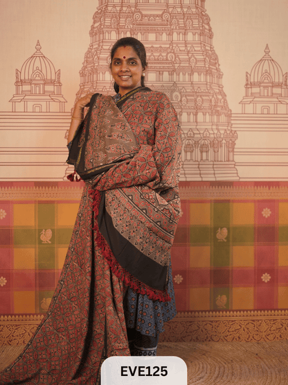 PURE CHANDERI SILK AJRAKH HANDBLOCK SAREE