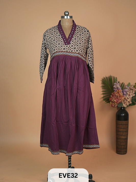 AJARKH COTTON ANARKALI MIRROR WORK KURTI