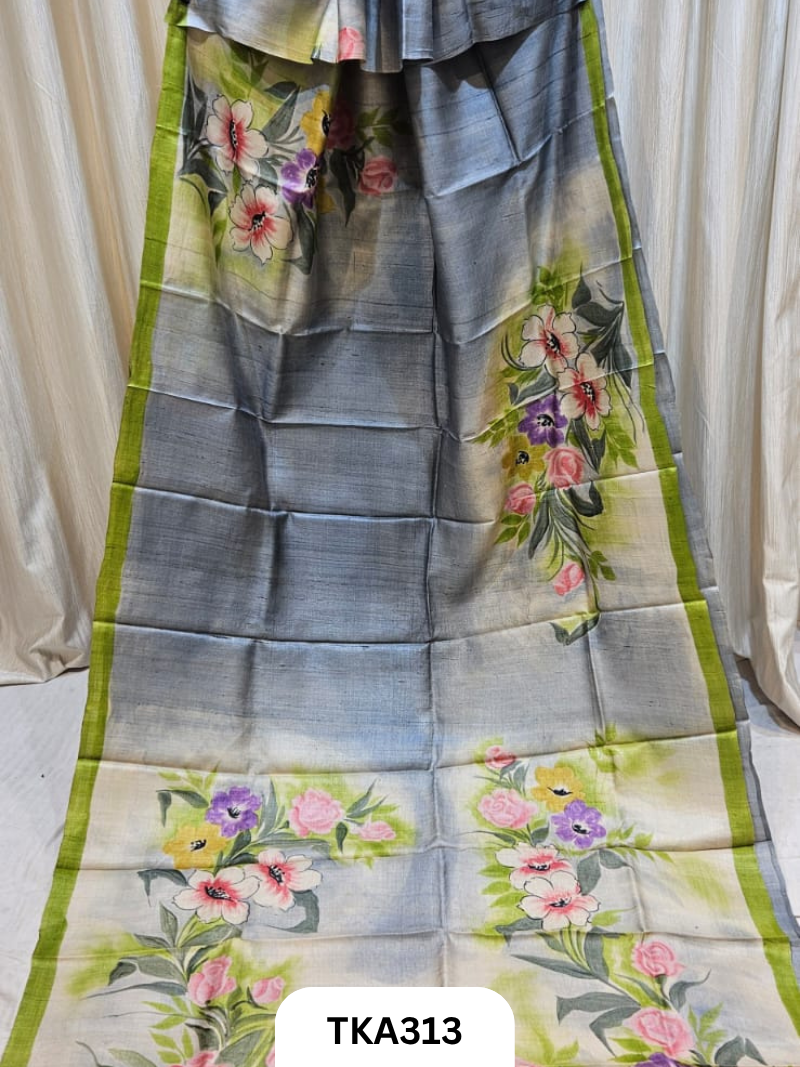 PURE HANDOWEN TUSSAR HAND PAINTED SAREE