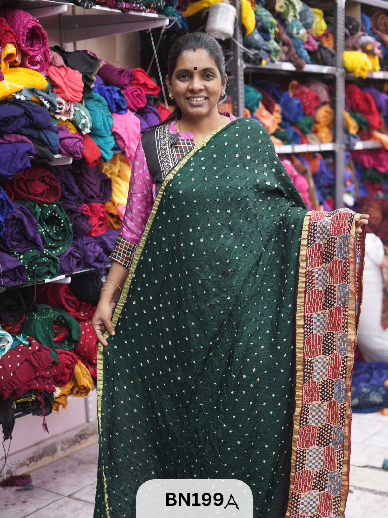 AJRAKH BANDHEJ WITH SKIRT BORDER SAREES | MODAL GAJI FABRIC