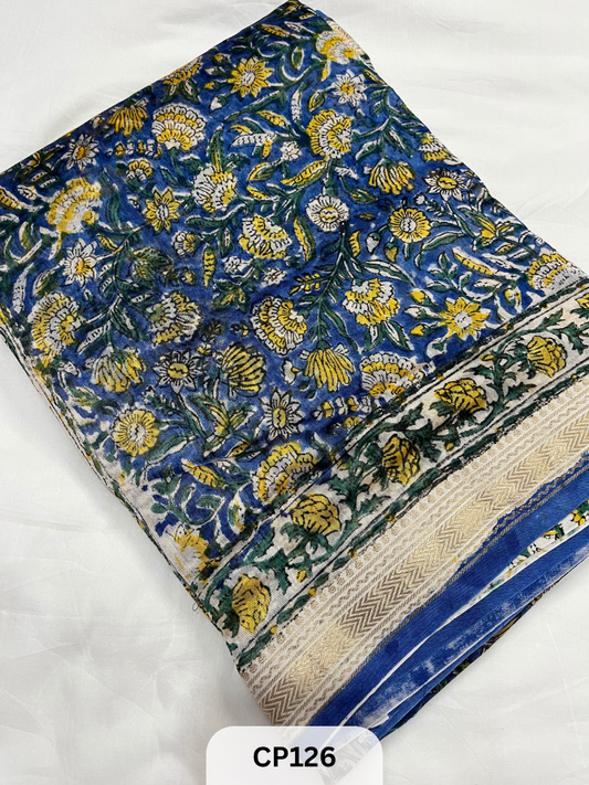 Maheshwari Silk Zari Border with Jaipur Handblock Print Saree