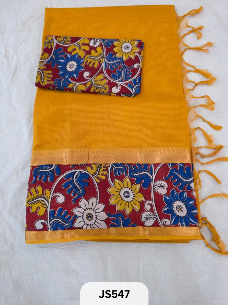 Mangalagiri Cotton X Kalamkari patch Border / dual blouse-1 mtr Kalamkari Blouse