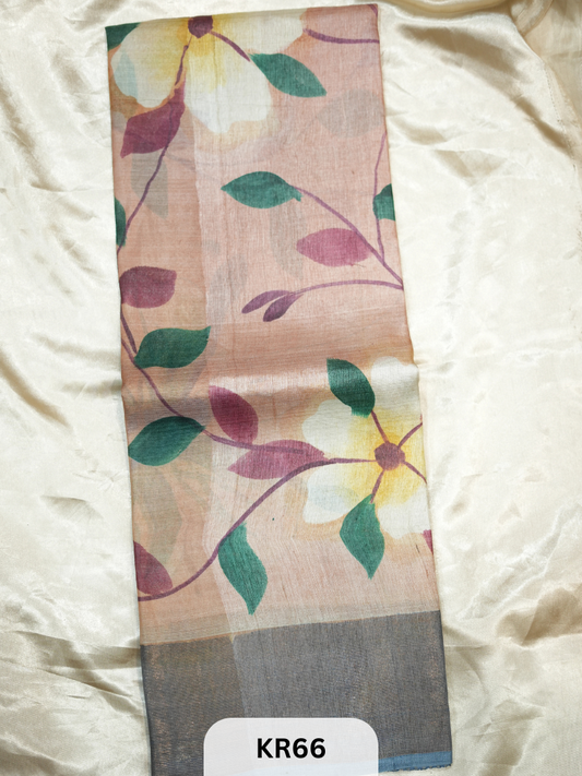 PURE TUSSAR SILK WITH ZARI HAND PAINTED