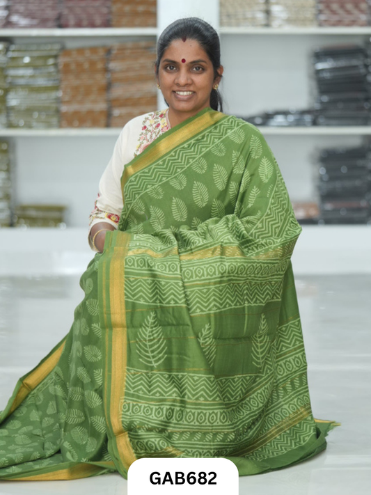 Hand Block Printed Maheshwari Silk Saree