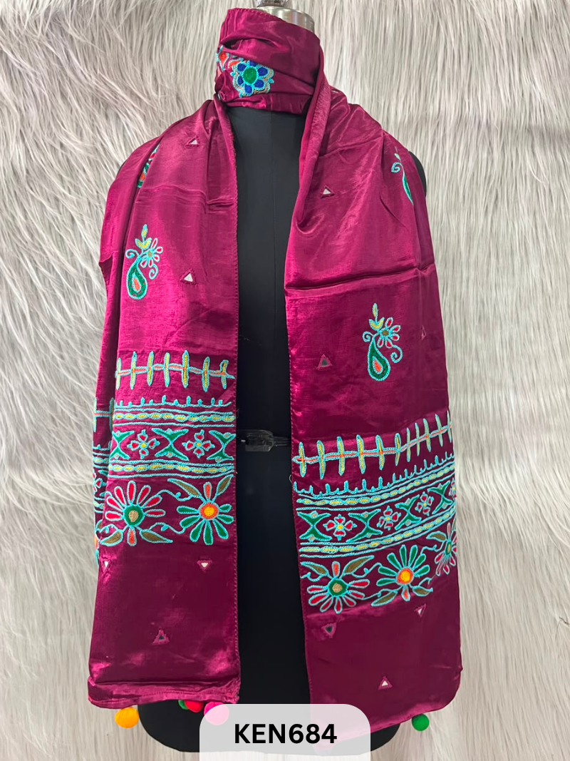 MUSHRU HAND AARI WORK WITH MIRROR WORK STOLE