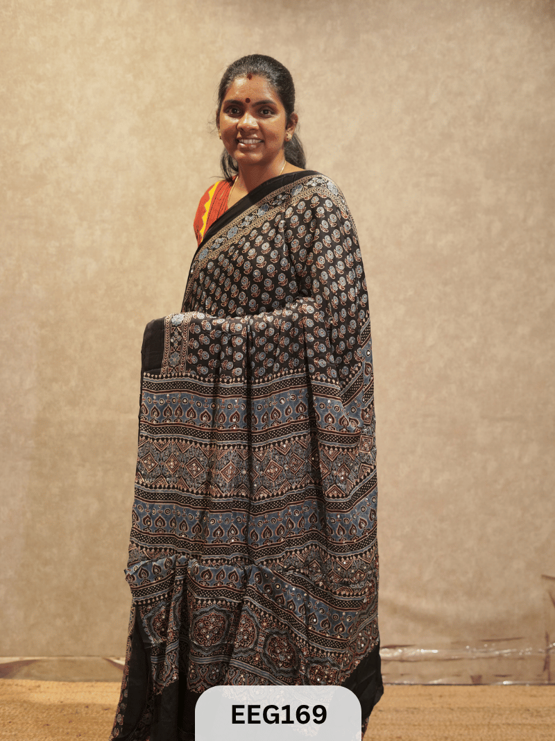 AJRAKH MODAL SAREE WITH MIRROR