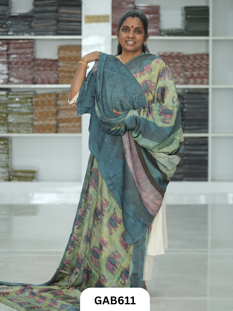 Nashpal & Pomegranate Peel Printed Modal Silk Sarees with blouse