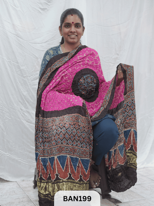 AJRAKH BANDHEJ GUL DUPPATA WITH LAGDI PATTA