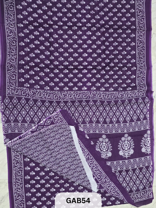 BAGRU PRINT COTTON MULMUL SAREES WITH BLOUSE-SAREE 5.5M +BLOUSE 1M