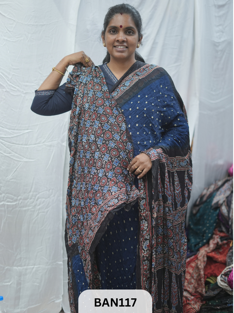BANDHANI WITH AJRAKH SEMI GAJI SAREE