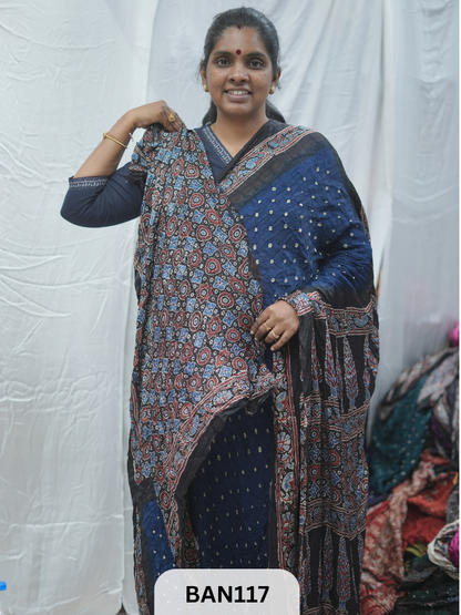 BANDHANI WITH AJRAKH SEMI GAJI SAREE