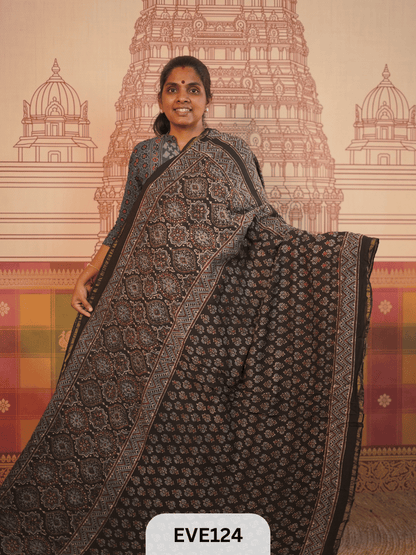 PURE CHANDERI SILK AJRAKH HANDBLOCK SAREE