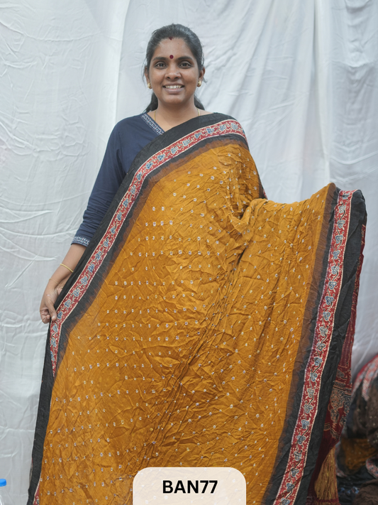 BANDHANI WITH AJRAKH SEMI GAJI SAREE