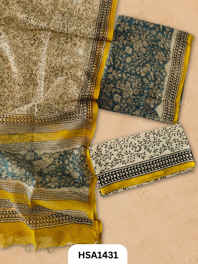 Hand block printed kota doriya suit top &duppta 2.5 meter