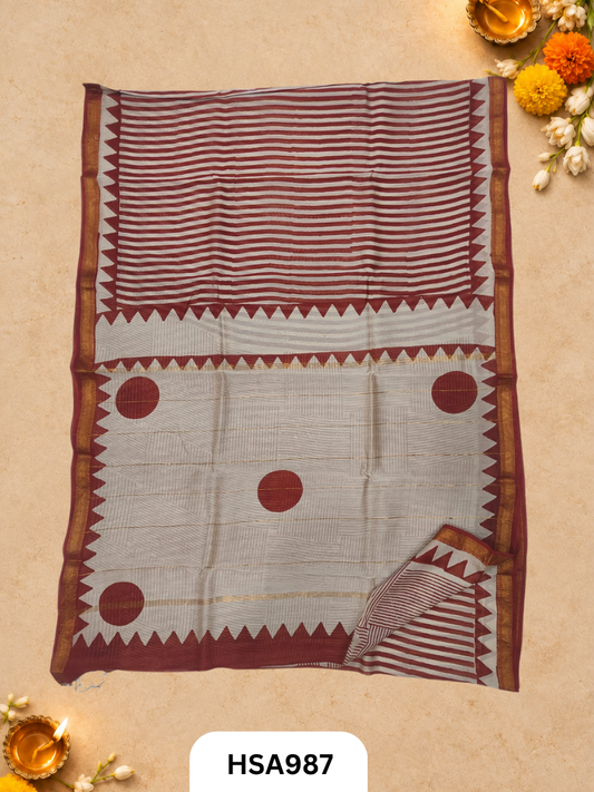 Pure Maheswari Silk Cotton - Handblock Print Saree With Blouse
