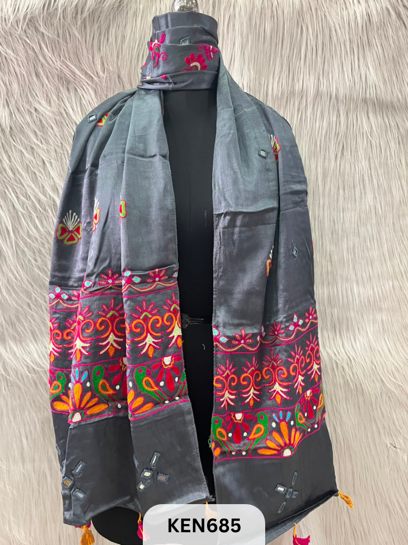 MUSHRU HAND AARI WORK WITH MIRROR WORK STOLE