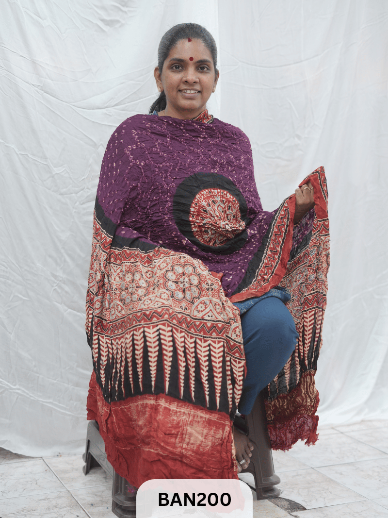 AJRAKH BANDHEJ GUL DUPPATA WITH LAGDI PATTA