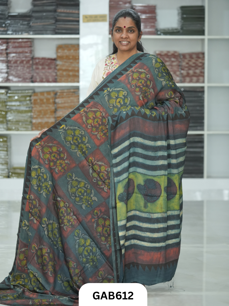 Nashpal & Pomegranate Peel Printed Modal Silk Sarees with blouse