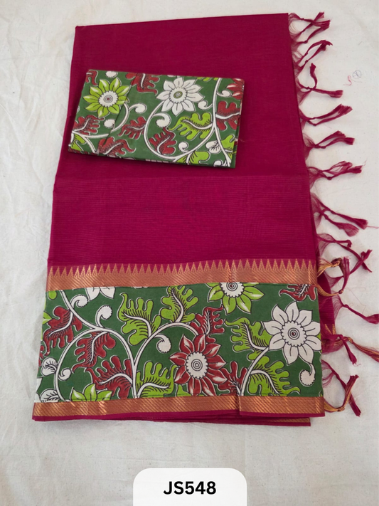 Mangalagiri Cotton X Kalamkari patch Border / dual blouse-1 mtr Kalamkari Blouse