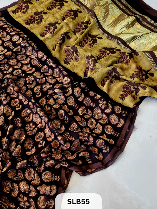 PURE MODAL AJRAKH HAND BLOCK WITH TISSUE SILK PALLU